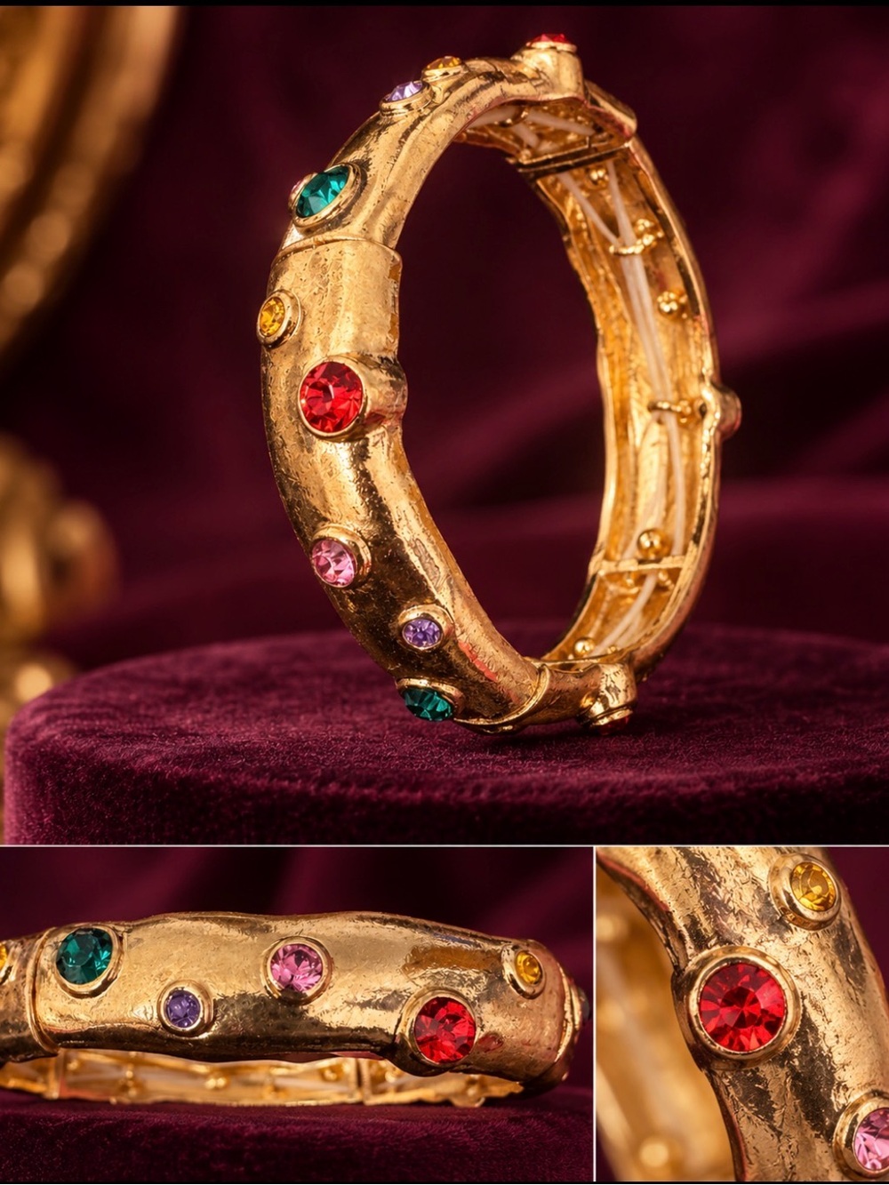 Gold-Tone Multicolor Crystal Bangle Bracelet